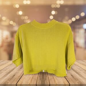 Anthropologie Maeve Pippa Crew-Neck Cap-Sleeve Sweater – Chartreuse, Size XXS